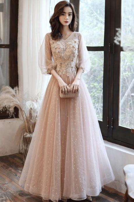 Cute Tulle Lace Long Prom Dress A Line Evening Dress
