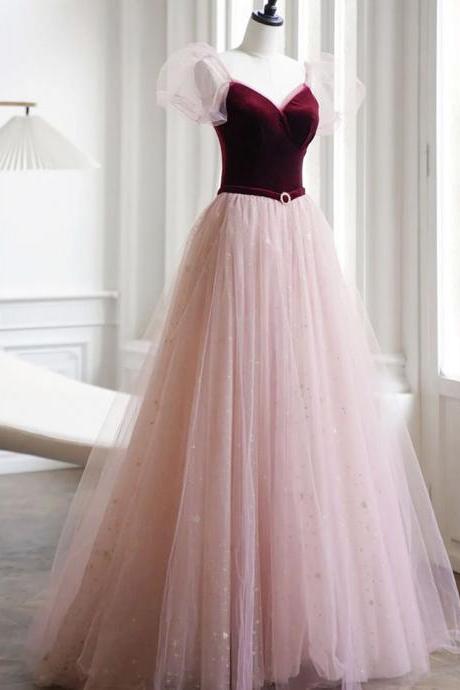 Cute velvet tulle long prom dress evening dress