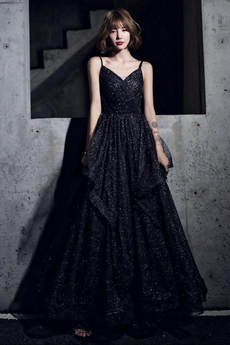 Simple v neck tulle long prom dress A line evening dress