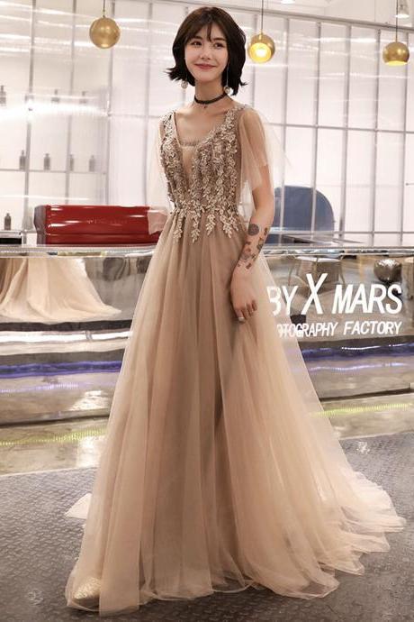Stylish Tulle Lace Long Prom Dress A Line Evening Dress