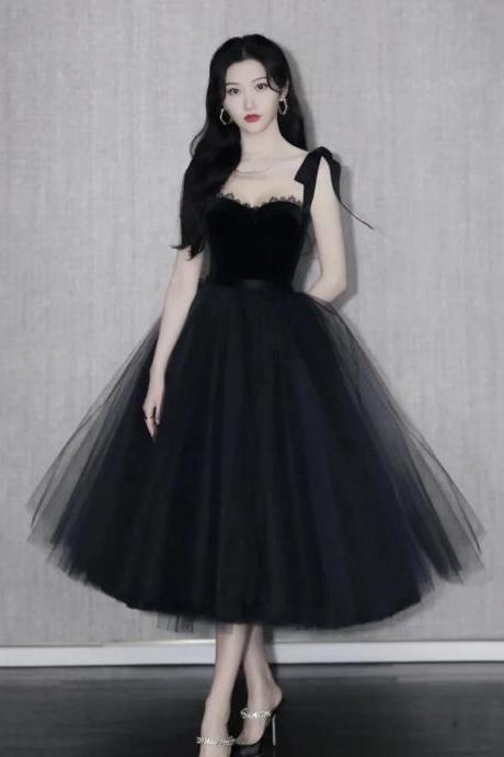 Black Velvet Tulle Long Prom Dress Black Evening Dress