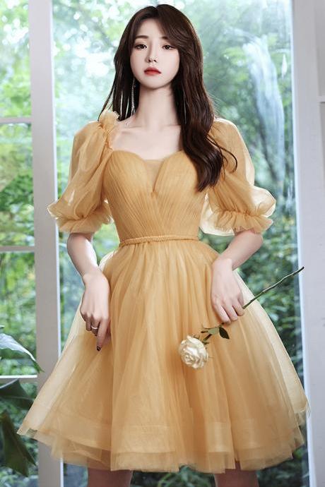 Yellow Tulle Short Prom Dress Homecoming Dress