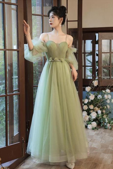 Green Tulle Long A Line Prom Dress A Line Evening Dress