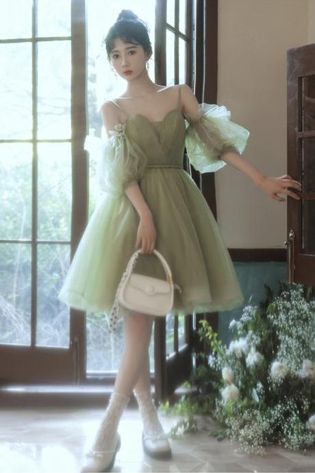 Green Tulle Short A Line Prom Dress Homecoming Dress