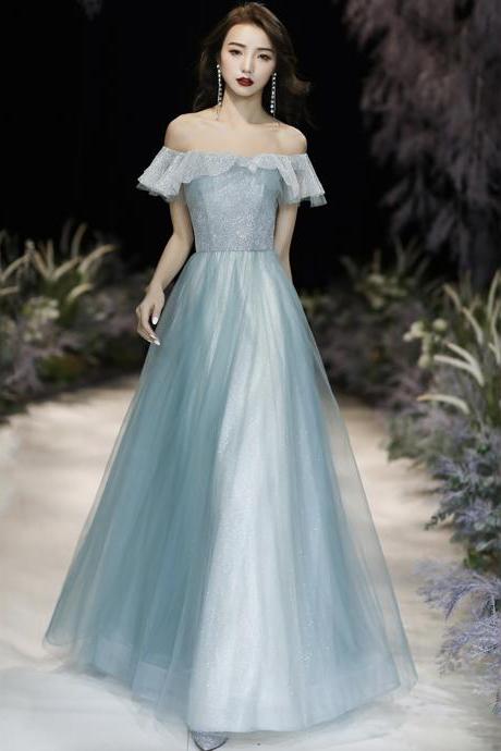 Cute Tulle Sequins Long Prom Dress A Line Evening Dress
