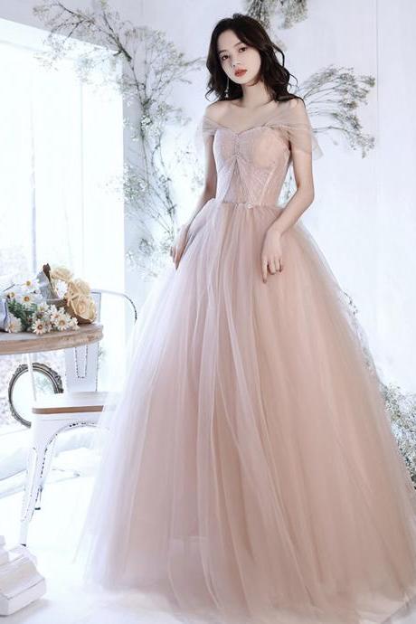Pink Tulle Long Prom Dress A Line Evening Dress