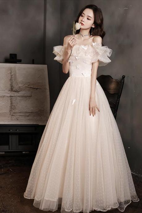 Champagne Tulle Long A Line Prom Dress Evening Dress