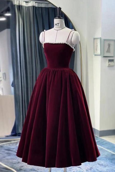 Burgundy Velvet Short Prom Dress Homecoming Dress