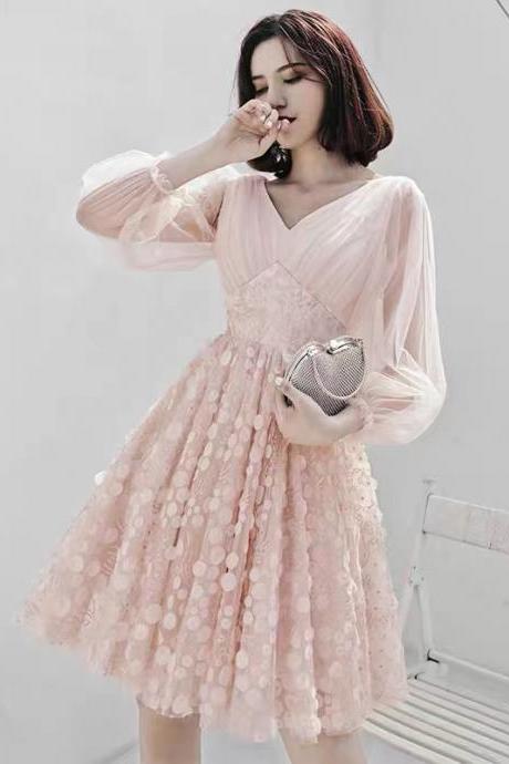 Pink V-neck short prom dress homecoming dress