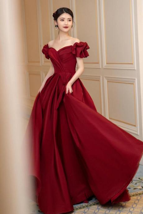 Burgundy Satin Long Prom Dresses, A-line Evening Dresses