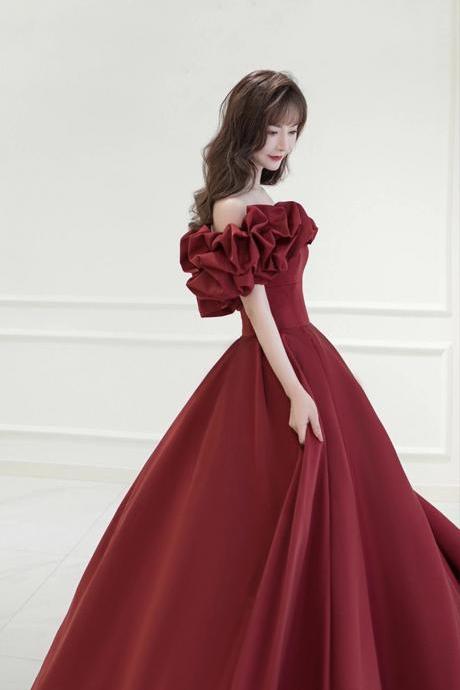 Burgundy Satin Long Prom Dresses, A-line Formal Graduation Dresses