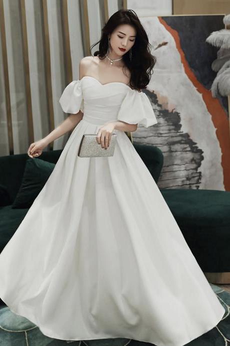 White Sweetheart Neck Long Prom Dress, A-line Off Shoulder Evening Party Dress