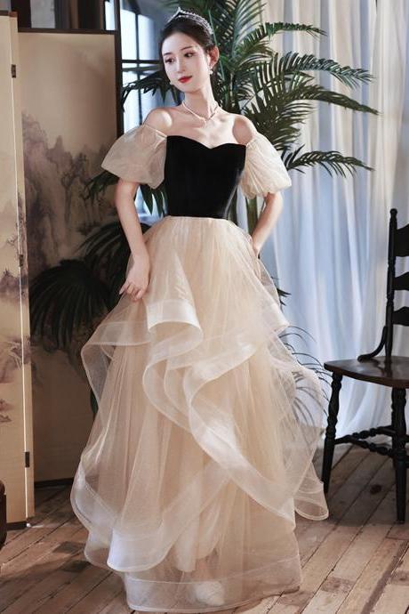 Cute Velevt Tulle Long Prom Dress, Lovely Off Shoulder Evening Dress
