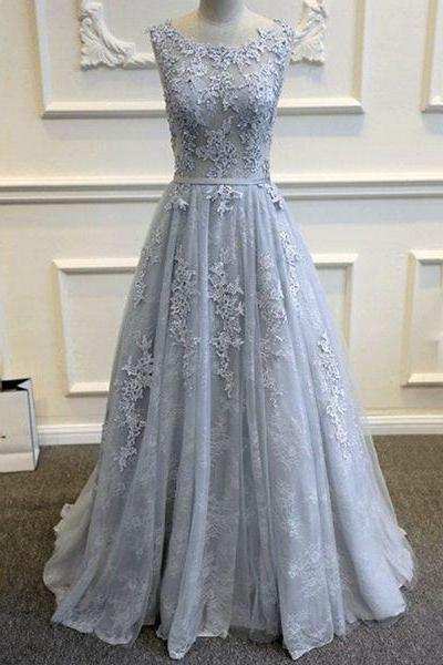 Custom Made Gray Lace Long Prom Dress,evening Dress,formal Gown