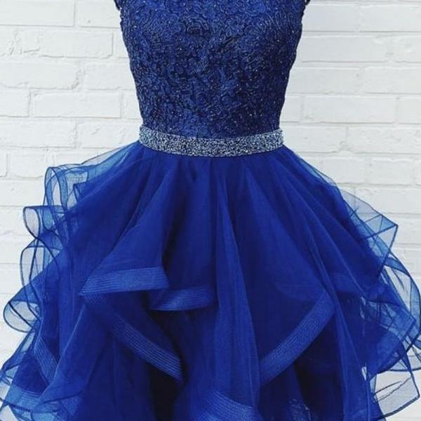 Blue Lace Off Shoulder Mini Homecoming Dress, Prom Dress Short for Summer main image 0