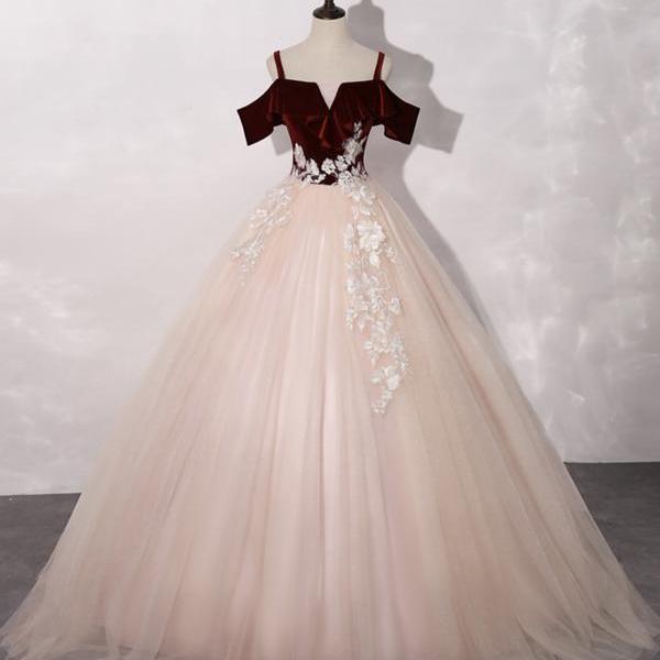 Purple tulle lace long ball gown dress evening dress C1289