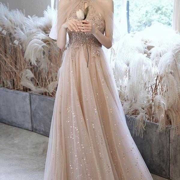 Purple A-line Sleeveless Prom Dress,Purple High Neck Evening Dress Y5859 main image 1