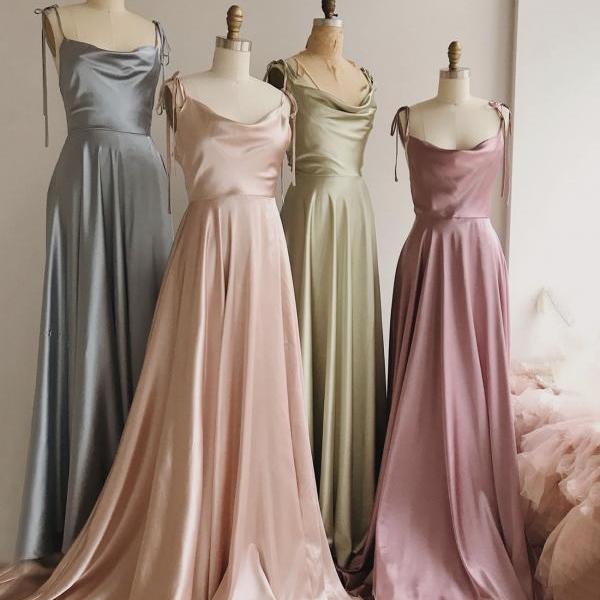 Simple satin long A line prom dress evening dress C1320