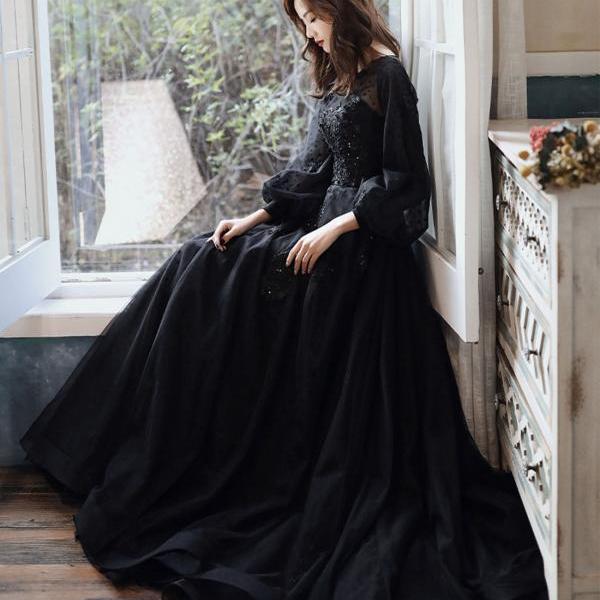 Black Lace Long Sleeve Prom Dress Black Evening Dress on Luulla