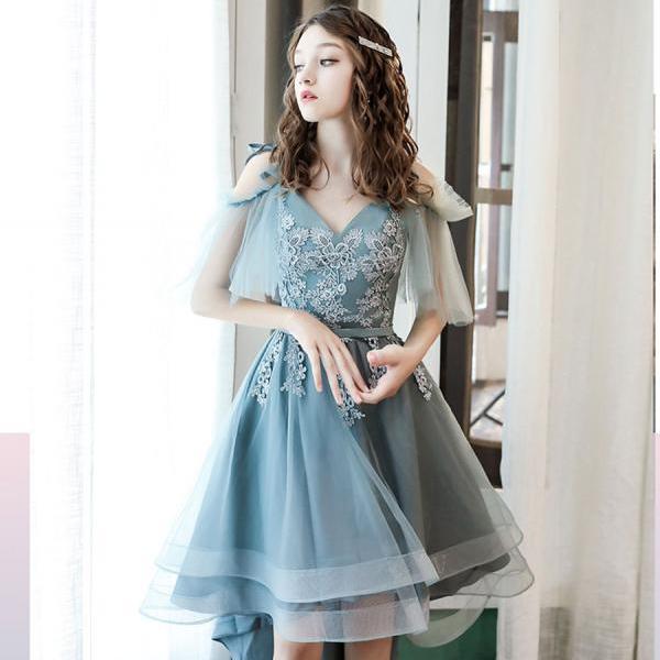Cute tulle lace high low prom dress homecoming dress
