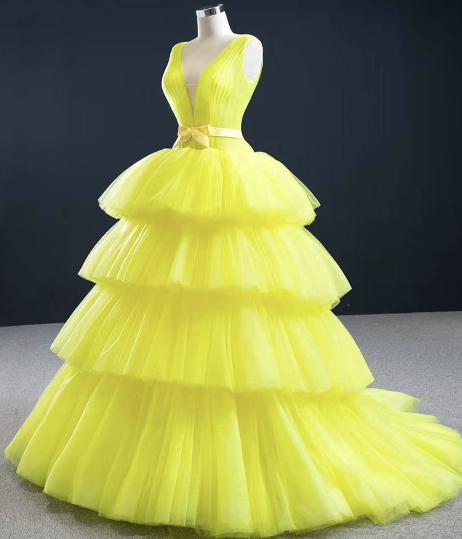 Yellow Tulle Long Ball Gown Dress Formal Dress on Luulla