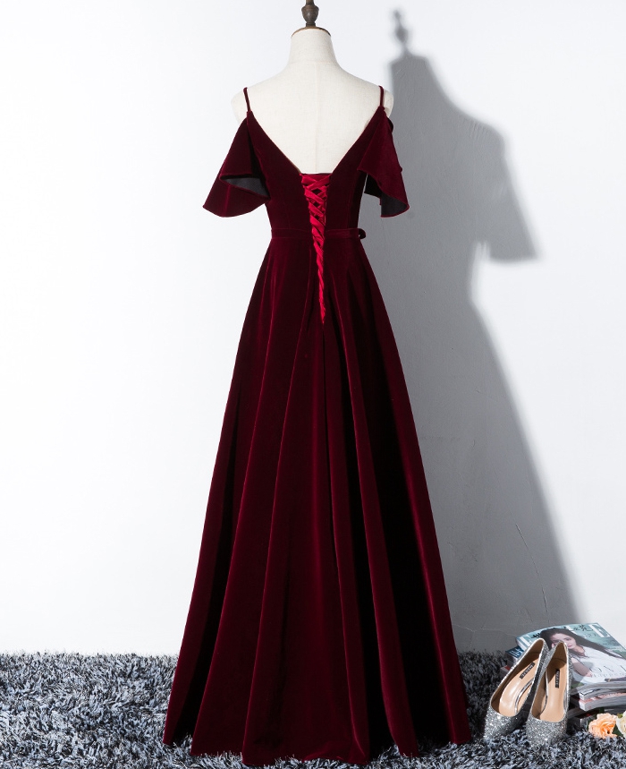 Burgundy Velvet Long Prom Dress Formal Dress on Luulla