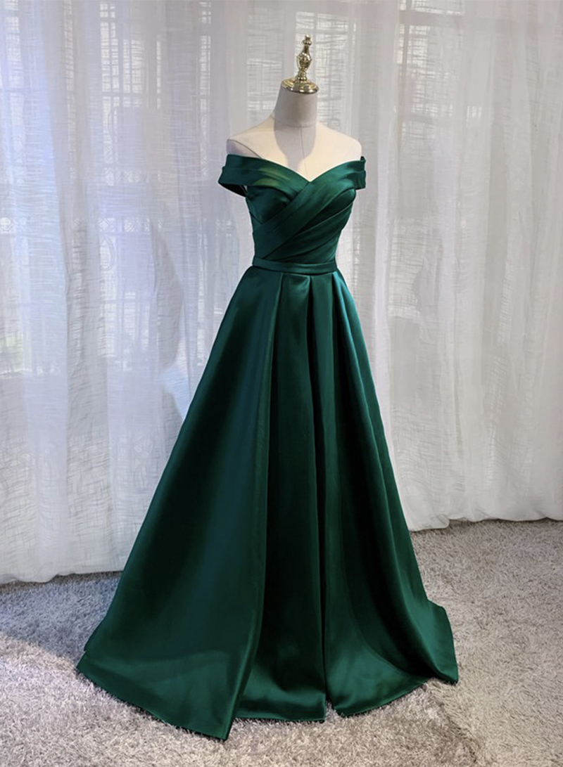 Green Satin Long Prom Dress Simple Evening Dress on Luulla