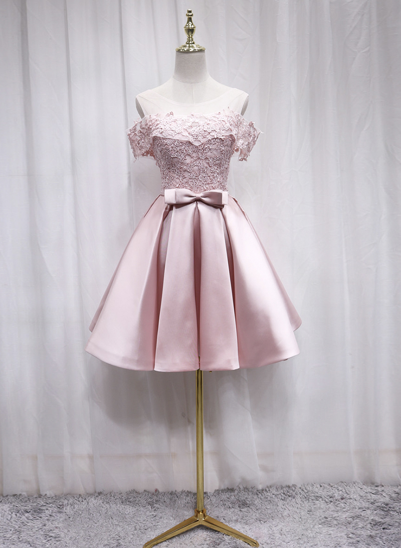Pink Satin Lace Short Prom Dress Party Dress on Luulla