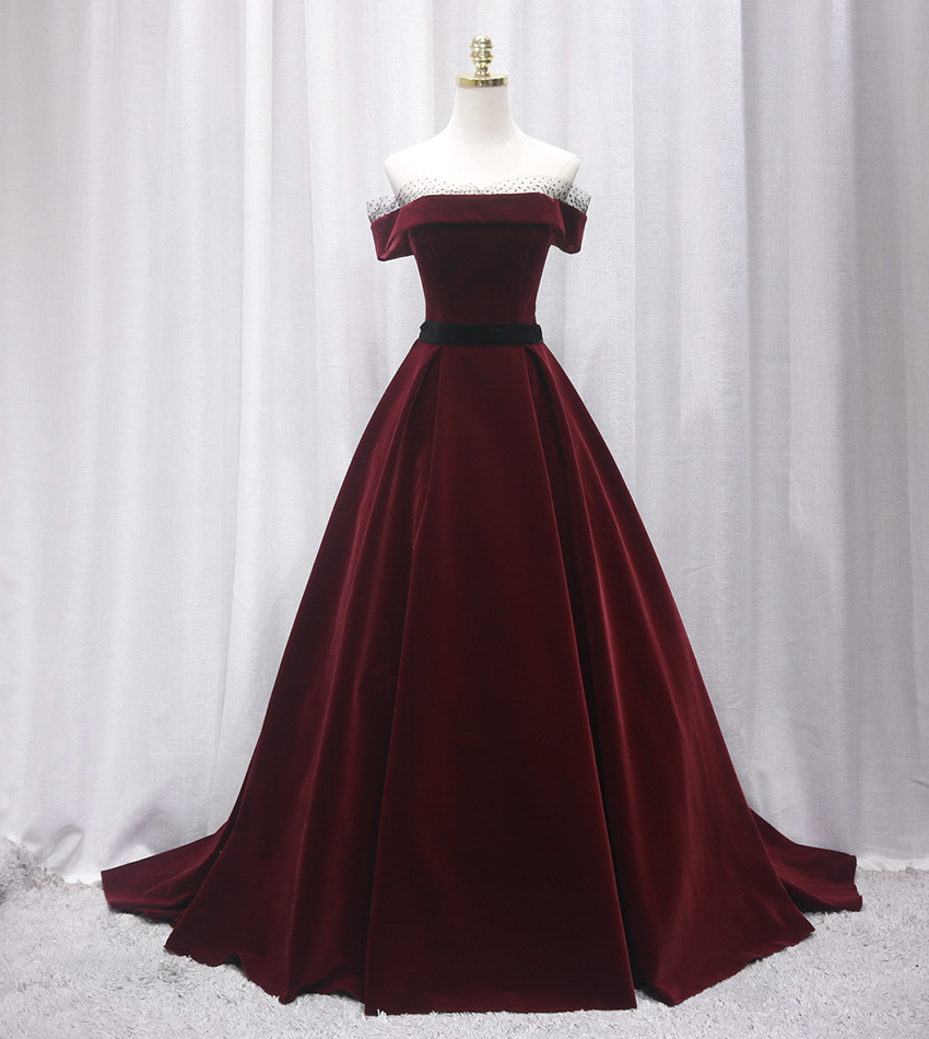 Burgundy Velvet Long Prom Gown Formal Dress on Luulla