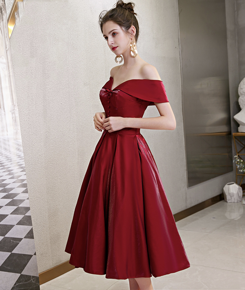 Burgundy Satin Short Prom Dress Homecoming Dress on Luulla