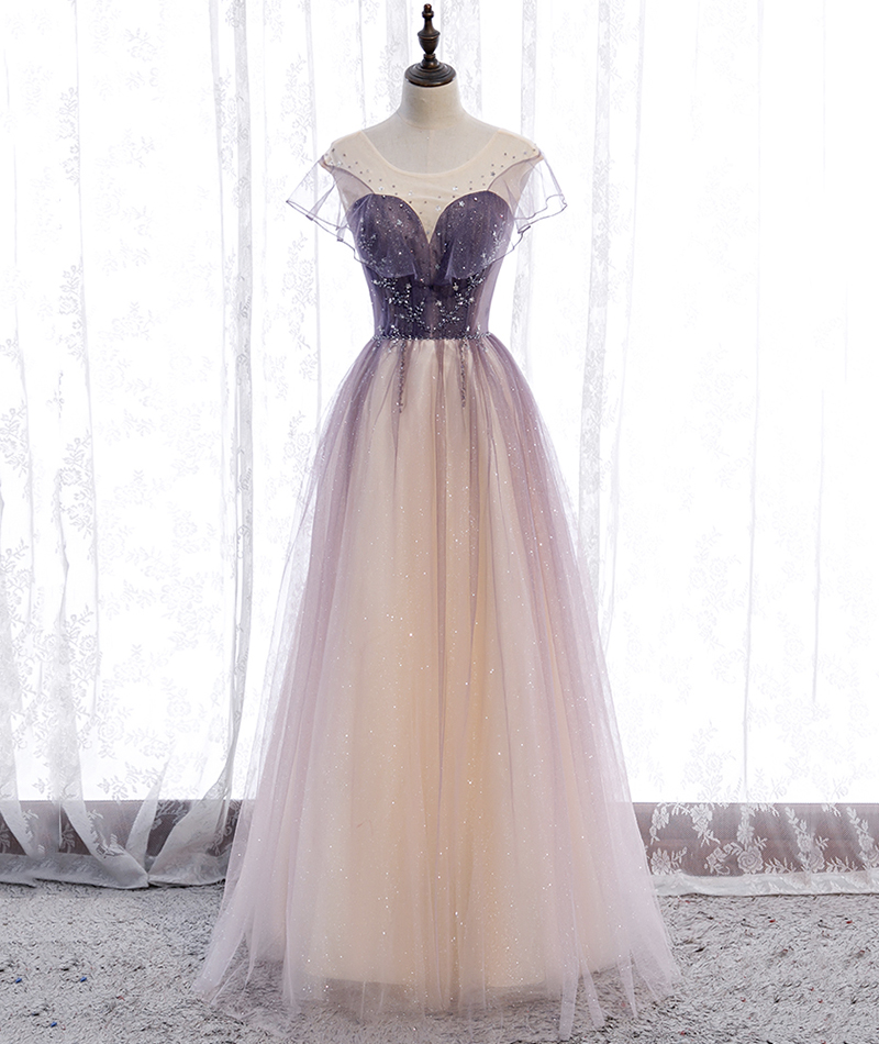 Elegant Tulle Sequins Long Prom Dress A Line Evening Dress on Luulla