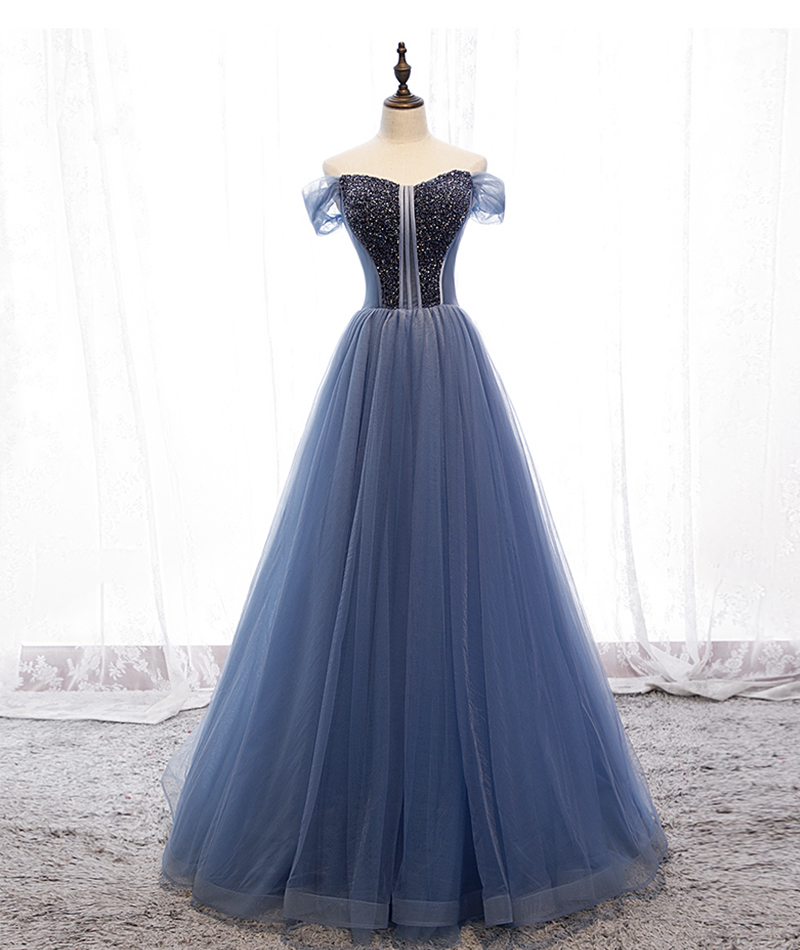 Blue Tulle Beads Long Ball Gown Dress Formal Dress on Luulla