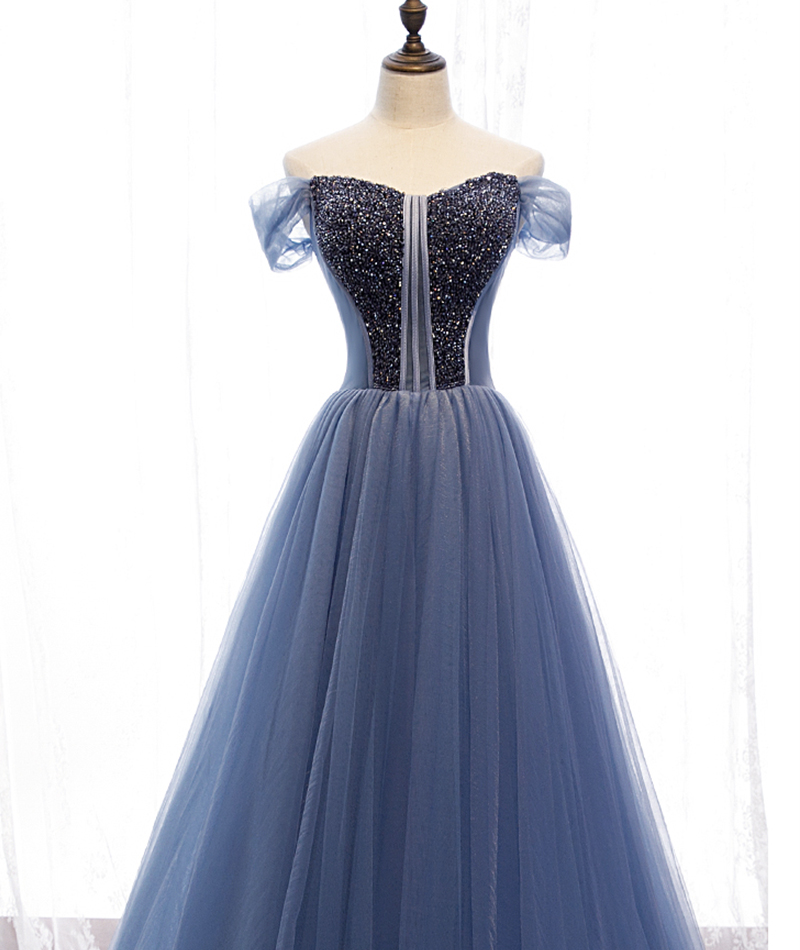 Blue Tulle Beads Long Ball Gown Dress Formal Dress on Luulla