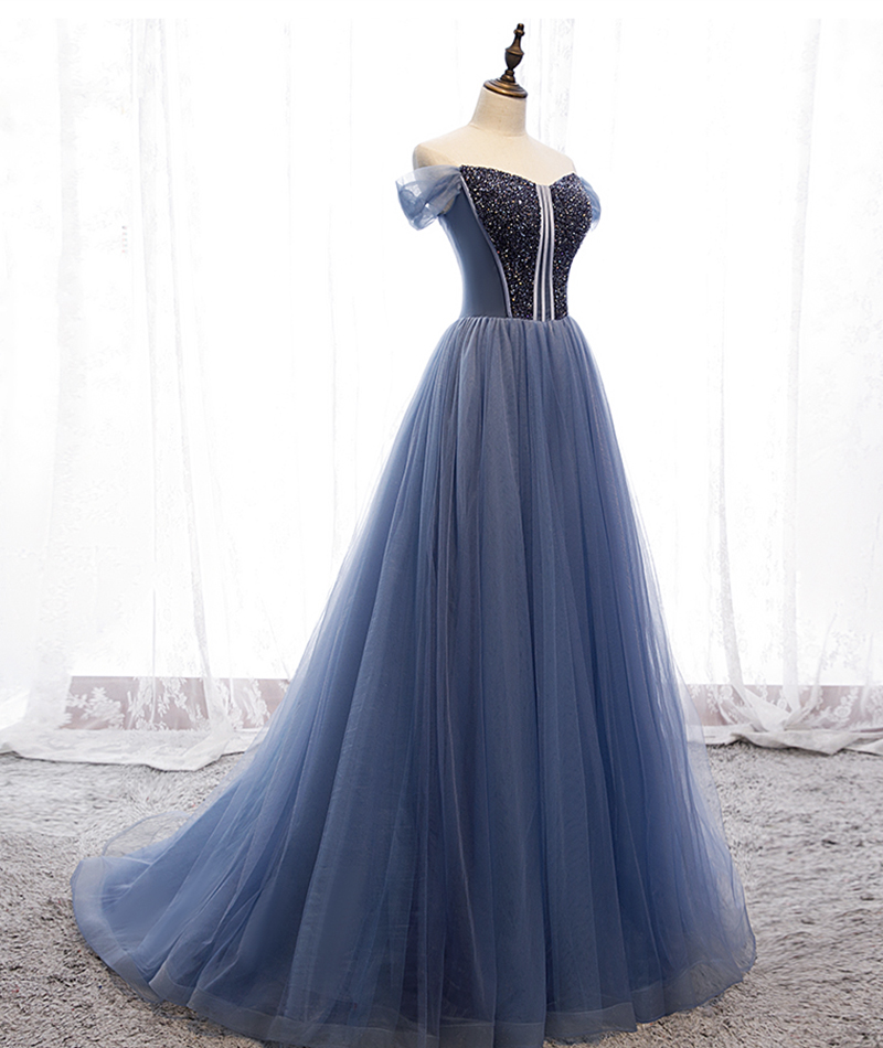 Blue Tulle Beads Long Ball Gown Dress Formal Dress on Luulla