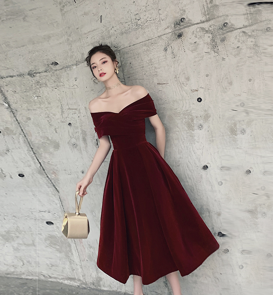 Burgundy Velvet Short Prom Dress Homecoming Dress on Luulla