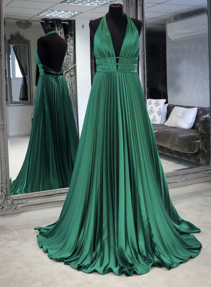 Green Satin Long Prom Dress Simple Evening Dress on Luulla
