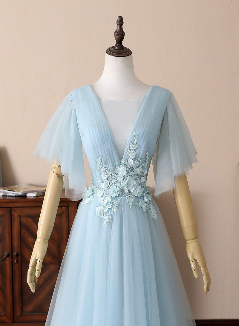 Stunning Blue Evening Dress & Prom Dress with Deep V-Neckline for a Bold Look