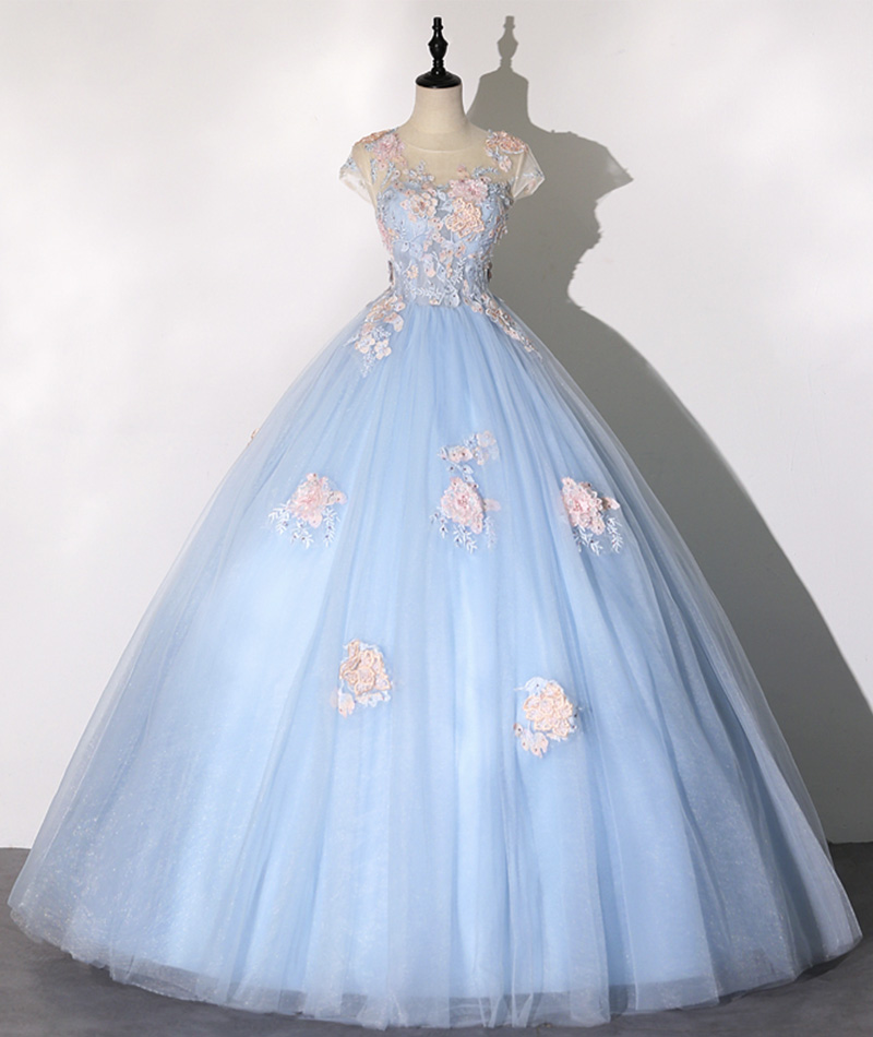 Blue Tulle Lace Long Prom Dress Blue Evening Dress on Luulla