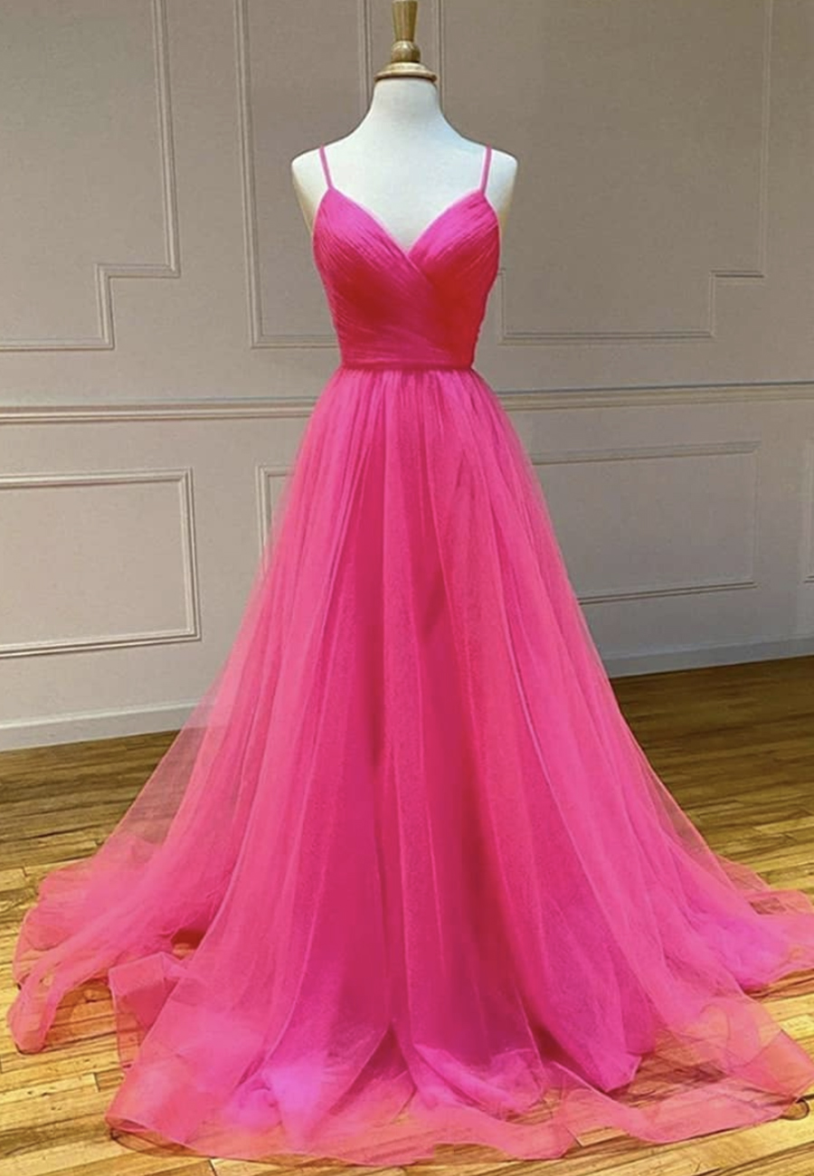 Pink Tulle Long Prom Dress Simple Evening Dress on Luulla