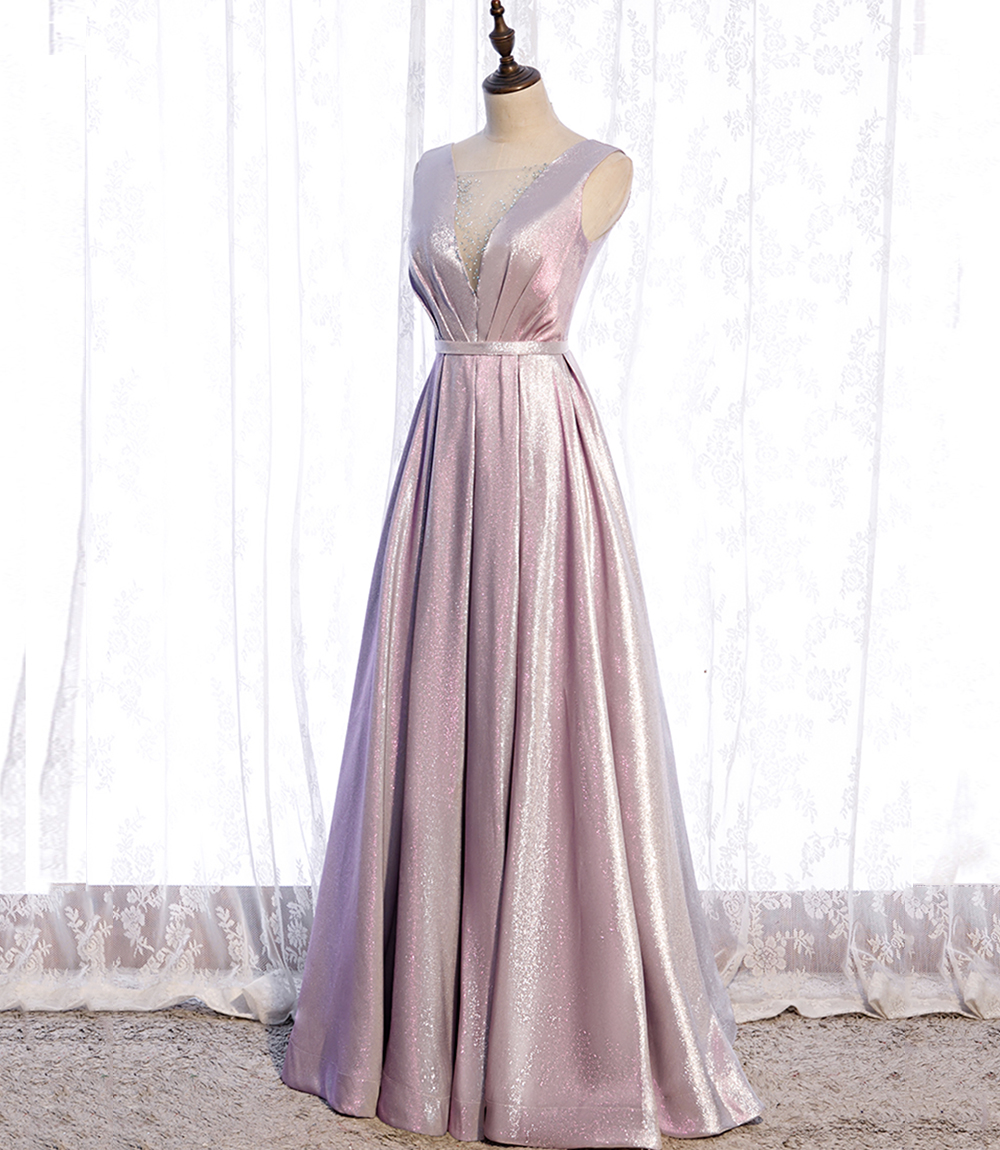 Simple V-neck A-line Satin Long Prom Dresses Online,SFPD0105