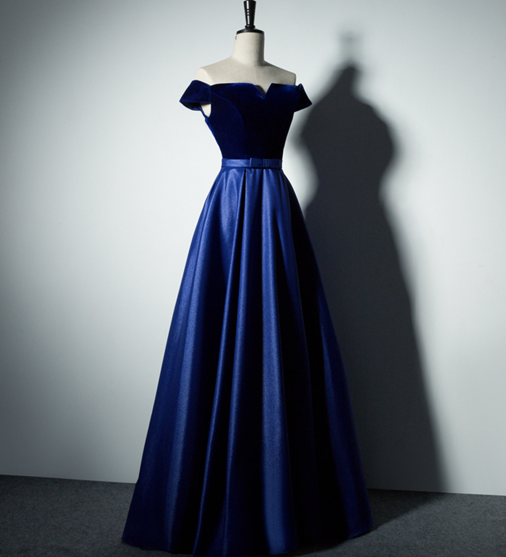 Blue A Line Satin Long Prom Dress Evening Dress on Luulla