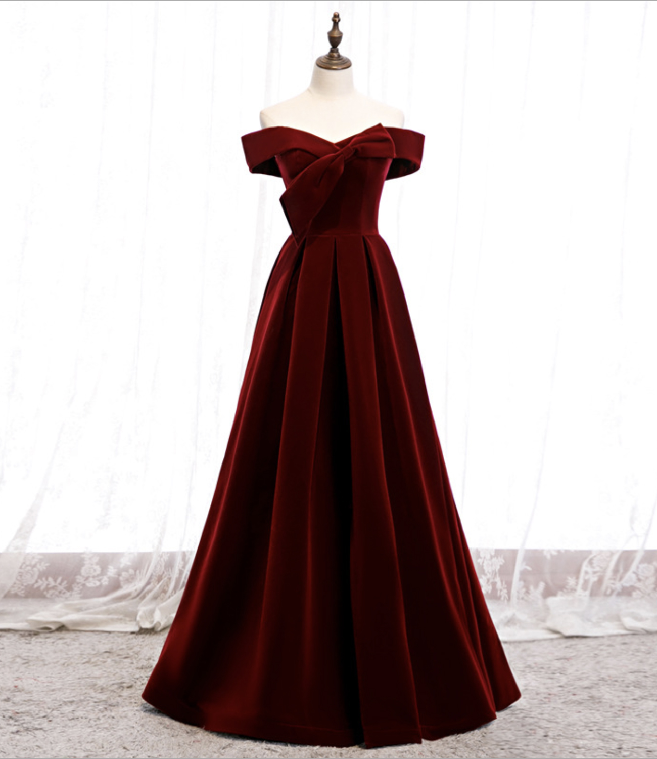 Burgundy Velvet Long Prom Dress Evening Dress on Luulla