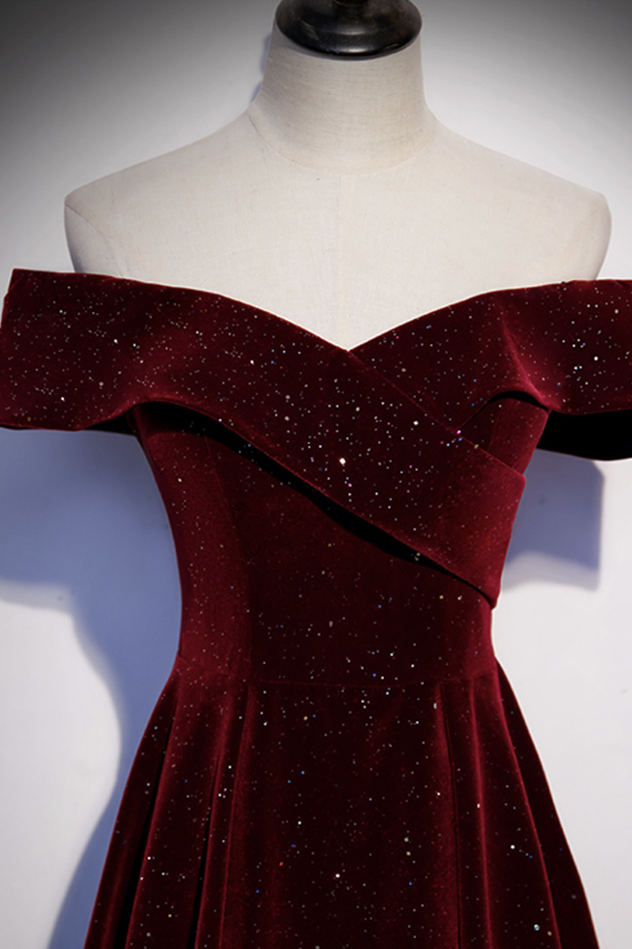 Burgundy velvet long prom dress A-line evening gown s86