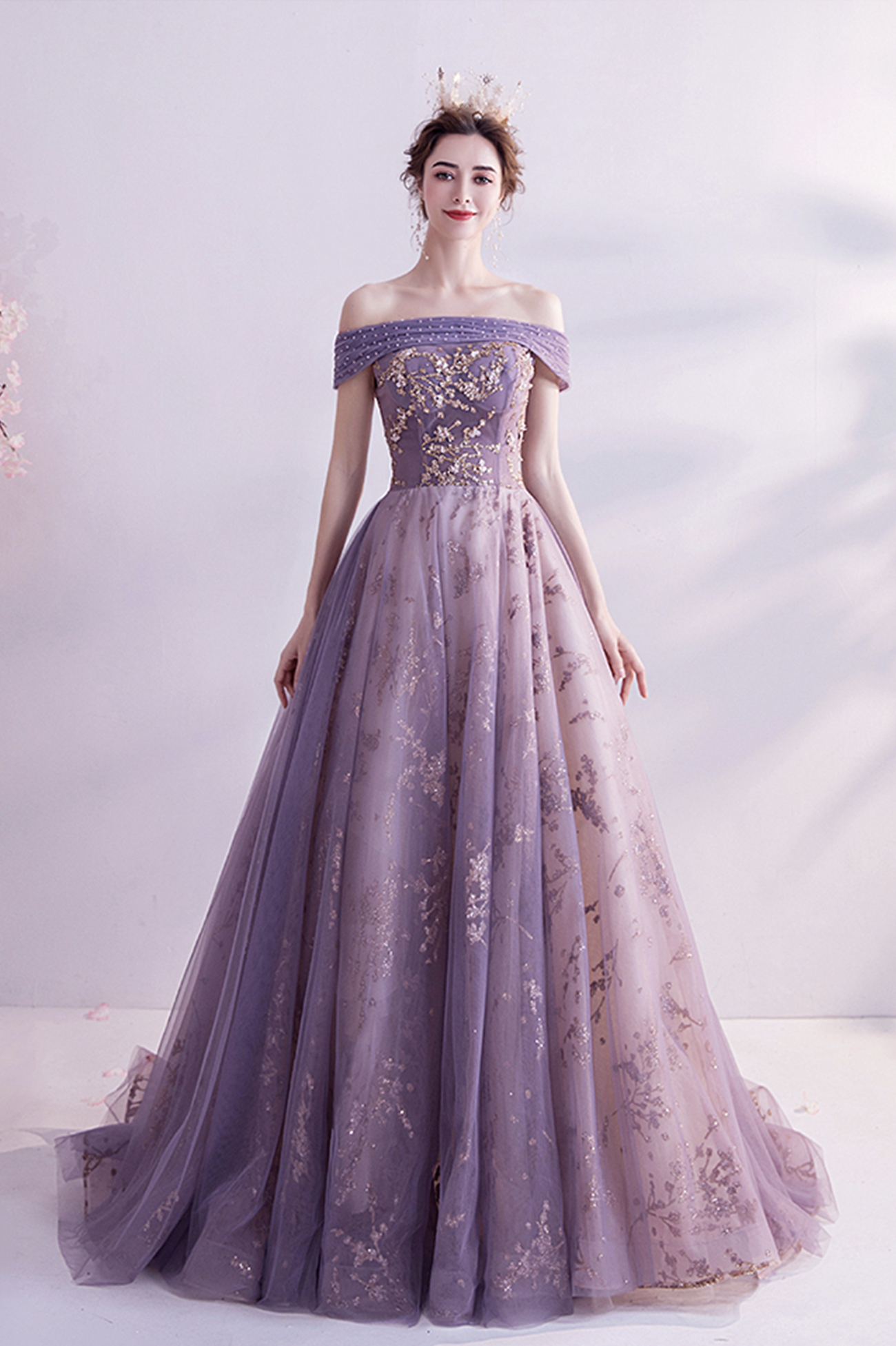 Purple Tulle Sequins Long Prom Dress A Line Evening Dress on Luulla