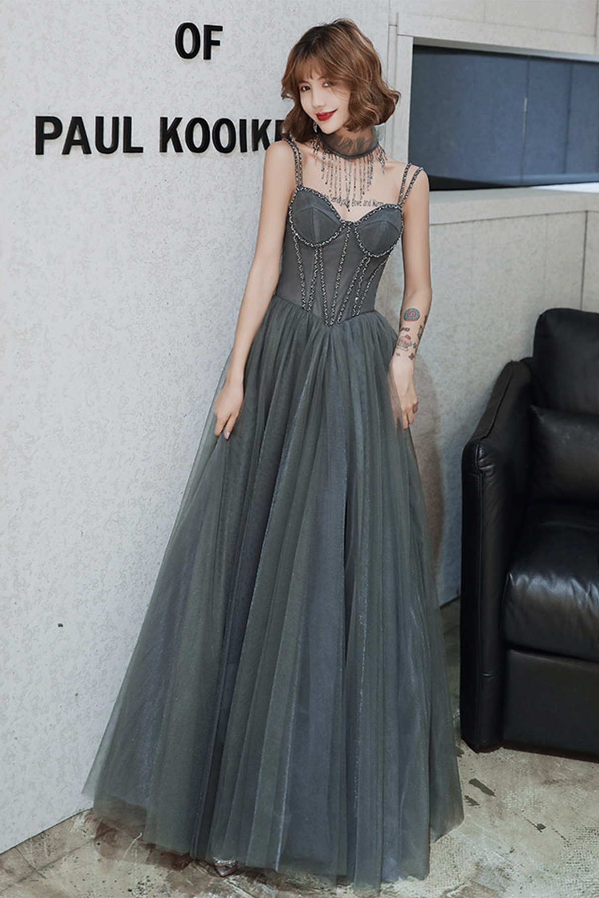 Gray Tulle Long A Line Prom Dress Evening Dress on Luulla