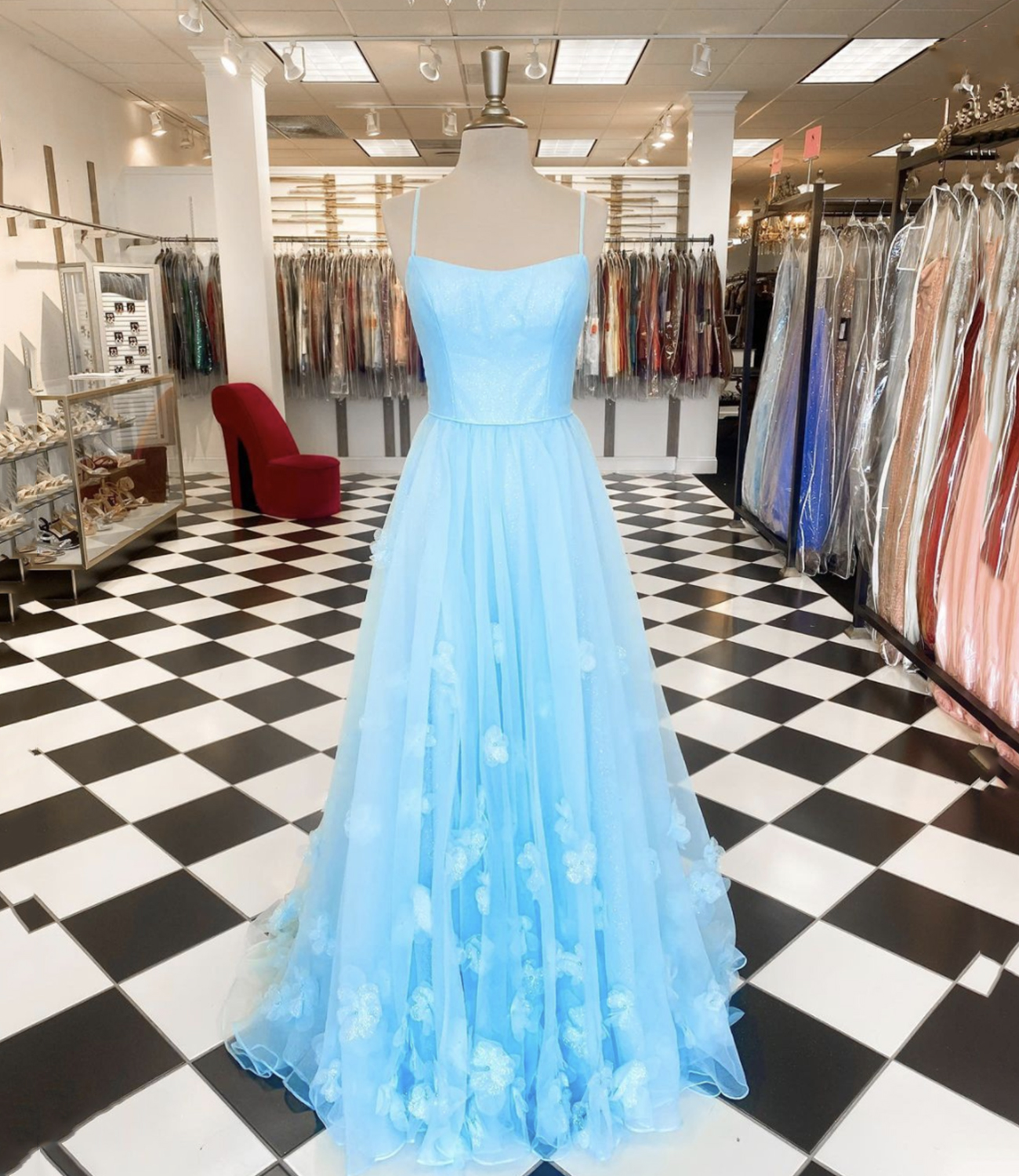 Blue Tulle Long A Line Prom Dress Evening Dress   cg21871 main image 0