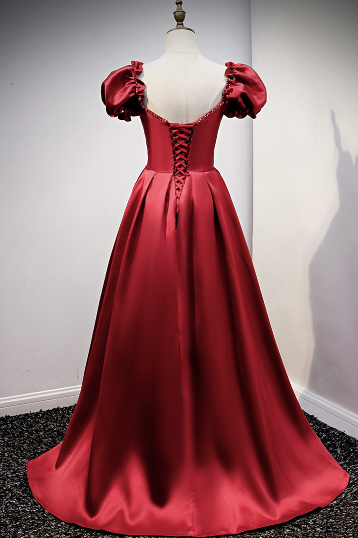 Burgundy Satin Long Prom Dress, A-Line Evening Dress Y1658