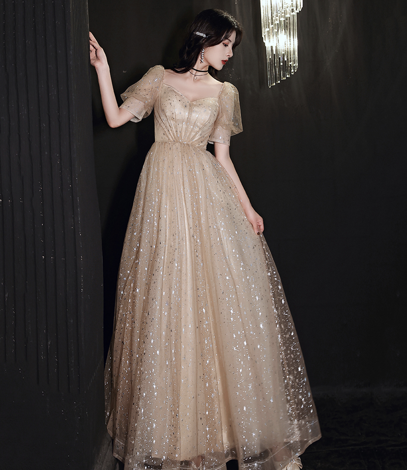 Champagne Tulle Long A Line Prom Dress Evening Dress On Luulla