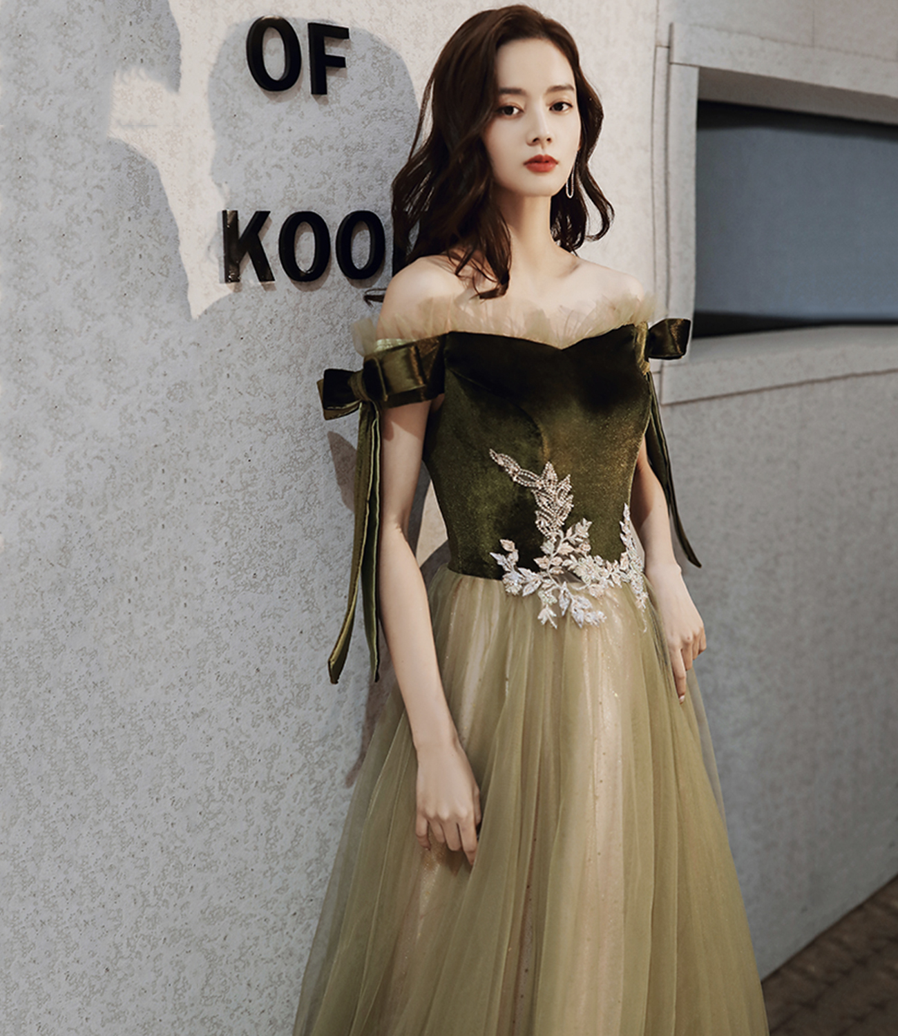 Dark Green Velvet with Tulle Long Party Dress, Dark Green A-line Formal Dress Prom Dress main image 1