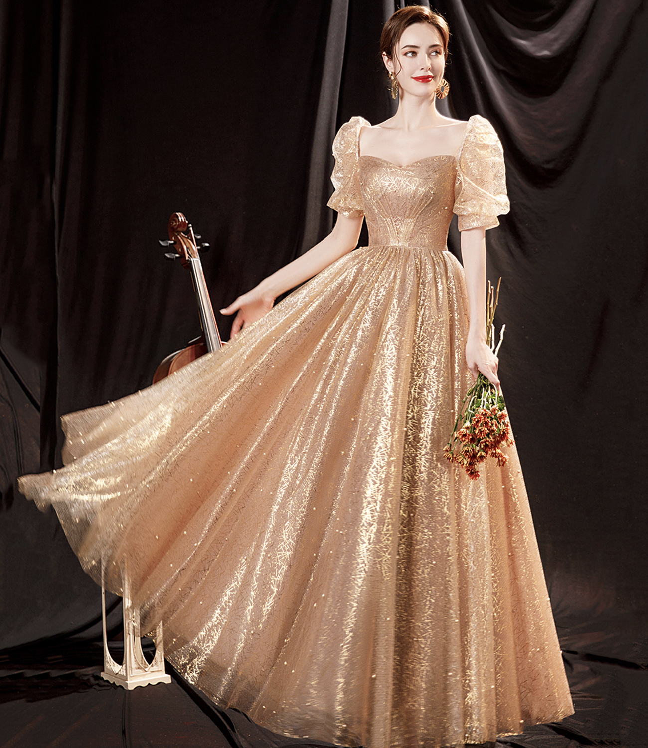 Beautiful Shiny Tulle Long Simple Prom Dress, Tulle Evening Dress